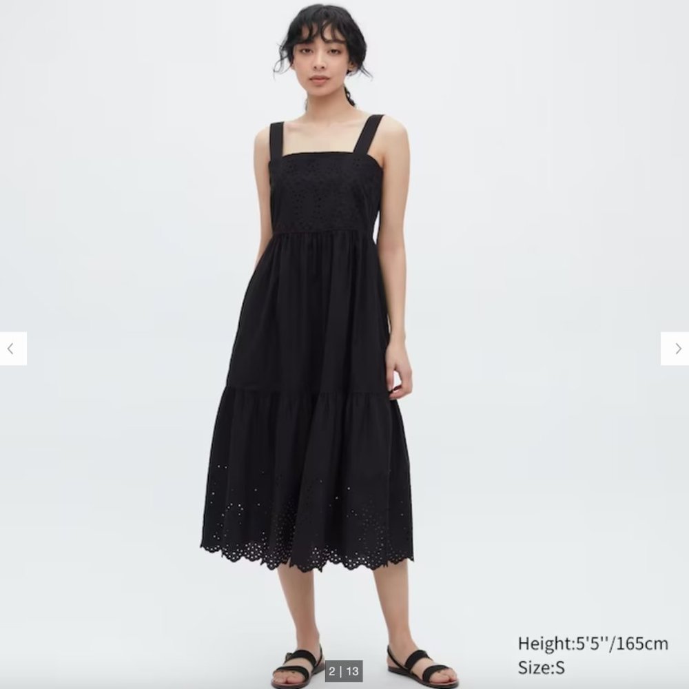 Uniqlo XS Cotton Embroidery Shirring Sleeveless Dress